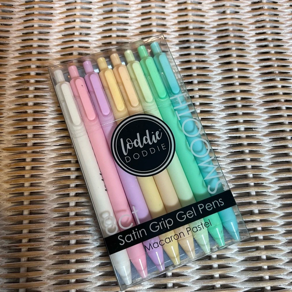 Loddie Doddie Satin Grip Gel Pens in Macaron Pastel colors.